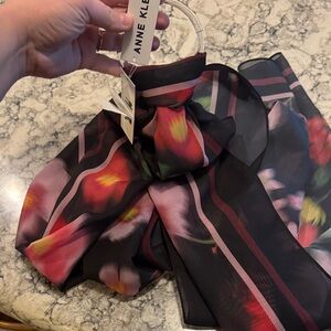 Anne Klein Black Scarf with Red and Pink Floral Design